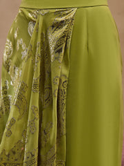 Pre-Draped Sarree With Blouse In Olive Color
