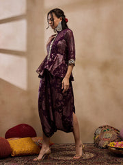 Peplum Low Crotch Jumpsuit In Purple Color