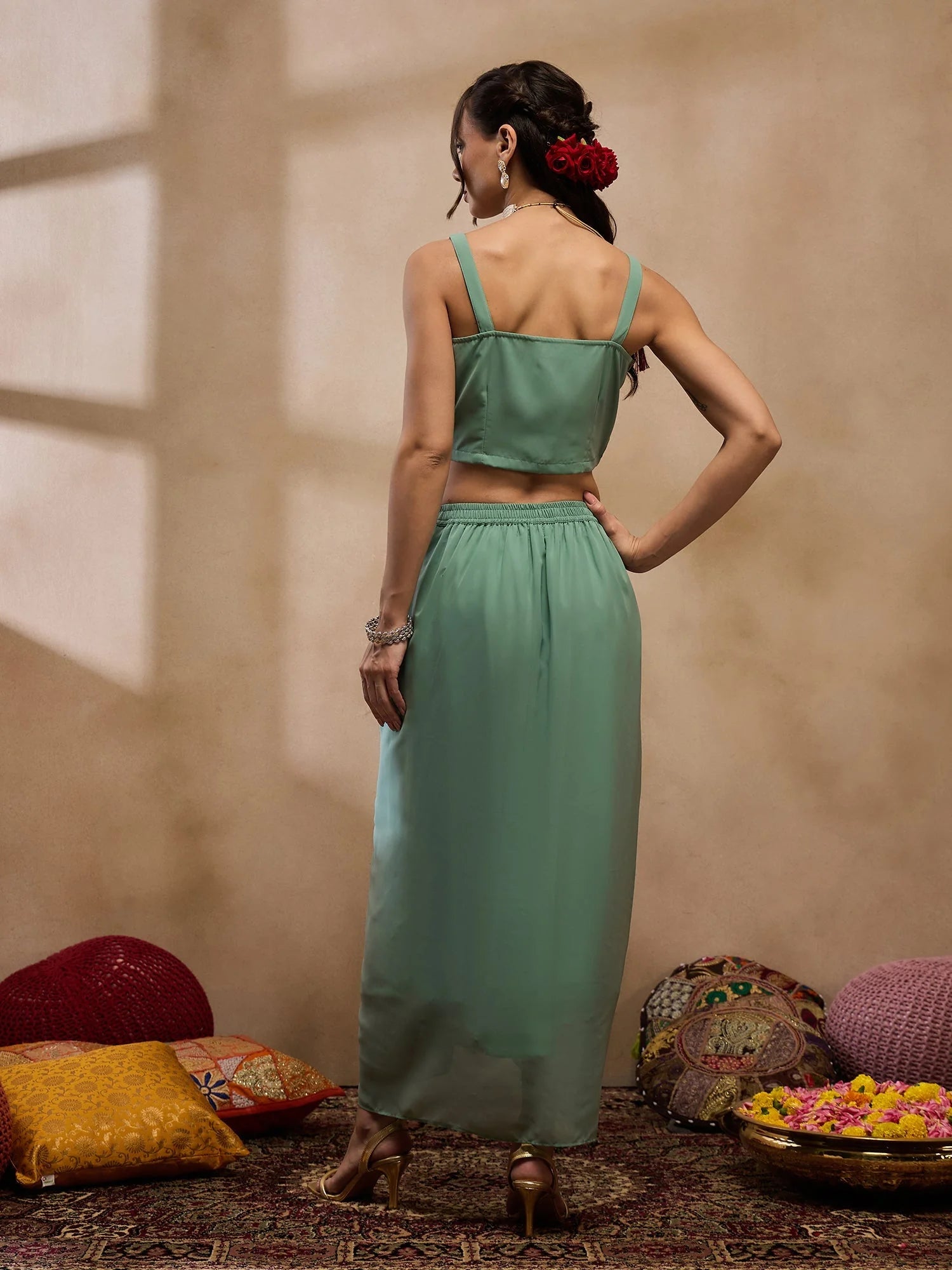 Sea Green Draped Skirt Set - Women's Lehenga Choli Collection
