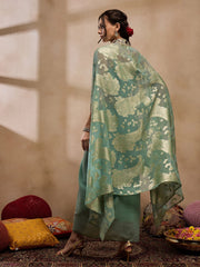 Crop Top With Draped Skirt And Cape In Sea Green Color