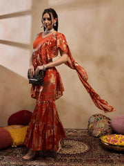 Crop Top With Sharara And Frill Dupatta In Rust Color