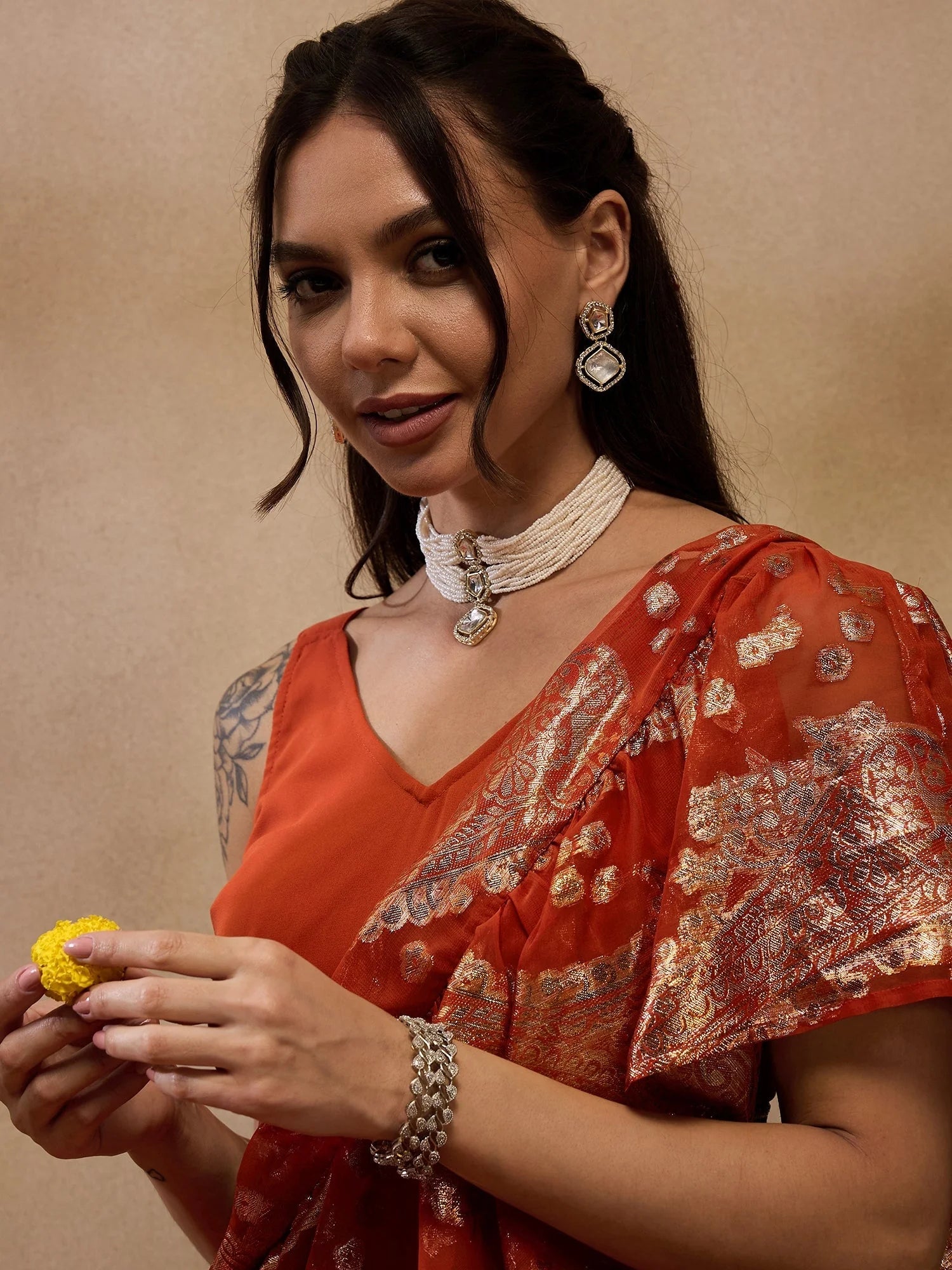 Rust Crop Top Sharara Suit: Designer Sharara Set for Women