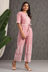 Juniper Onionpink Rayon Printed Ethnic Jumpsuit with Belt - Juniper Fashion