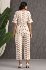 Ivory Ethnic Motif Printed Rayon Jumpsuit With Zip-2910IVORY