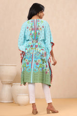 Sky Blue Floral Printed Calf-Length Rayon Kaftan.-2915SKYBLUE