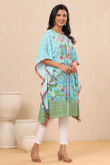 Sky Blue Floral Printed Calf-Length Rayon Kaftan.-2915SKYBLUE