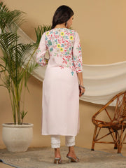Pink Floral Printed Rayon Kurta With Sequins & Beads Work-2916PINK