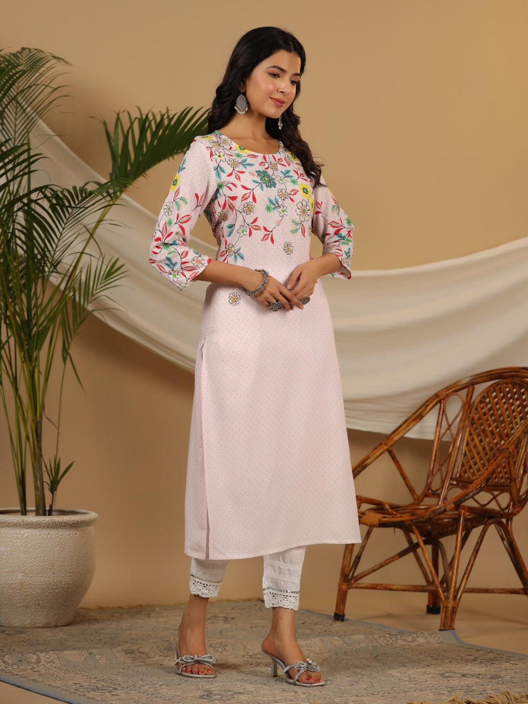 Pink Floral Indian Kurta with Sequins & Beads | Indian Kurtis