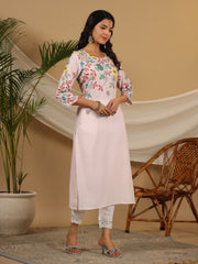 Pink Floral Printed Rayon Kurta With Sequins & Beads Work-2916PINK