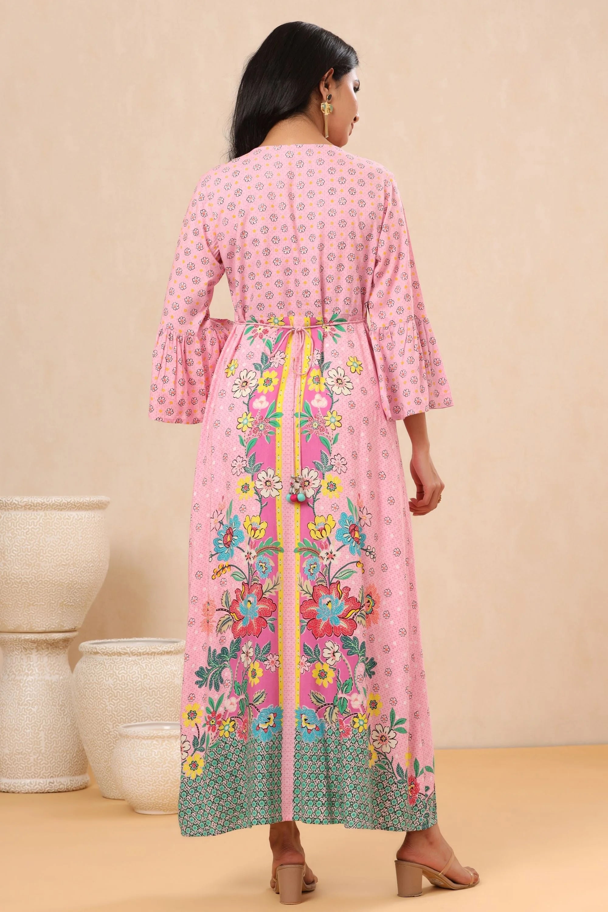Pink Floral Printed Rayon Indian Kurtis- Stylish Kurtas for Women