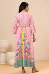 Pink Floral Printed Rayon Kurta With Buttons Closure At Back-2922PINK