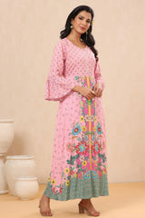 Pink Floral Printed Rayon Kurta With Buttons Closure At Back-2922PINK
