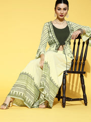Juniper Women`s Lightolive LIVA Rayon Printed Peplum Clothing Set