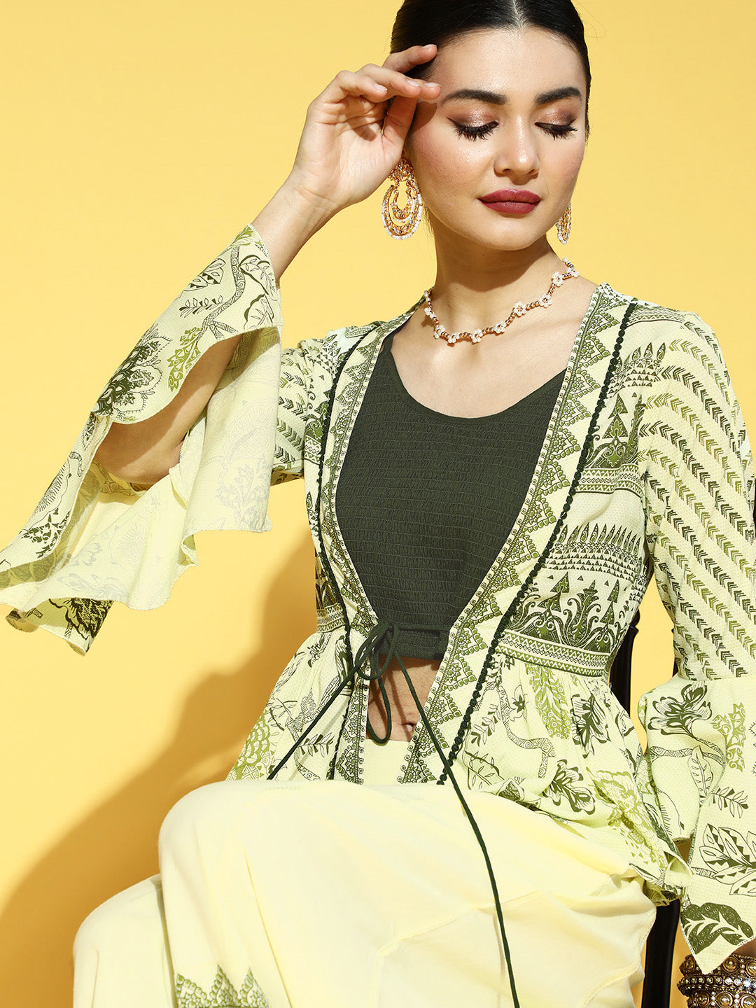 Buy Beige Chanderi Embellished Jacket Style 2 Piece Kurta Online in India