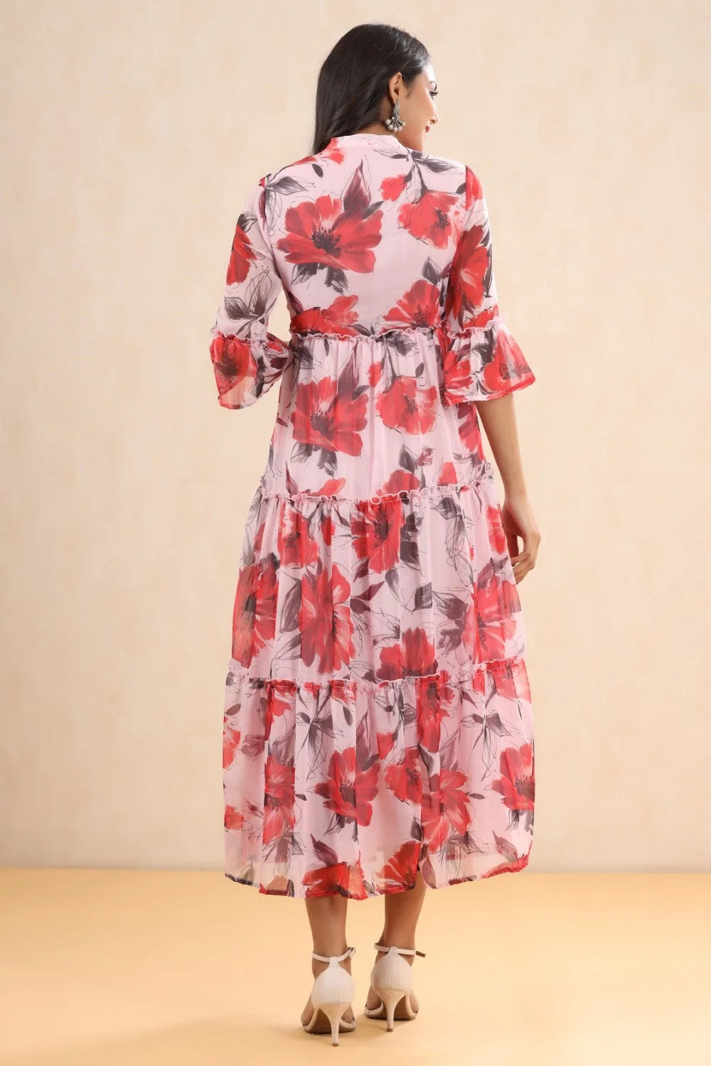 Pink Floral Chiffon Maxi Dress | Indian Dresses Online