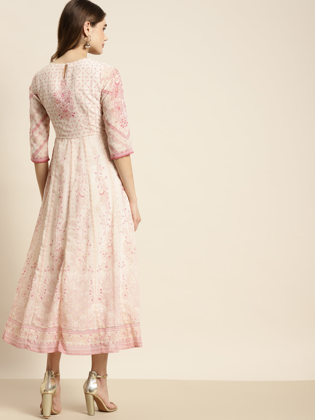 Pink & Multi Georgette Printed Anarkali Dress | DesiQlo
