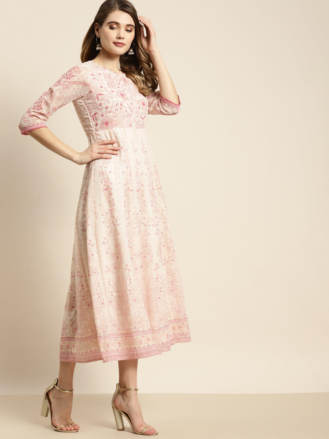 Pink & Multi Georgette Printed Anarkali Dress | DesiQlo