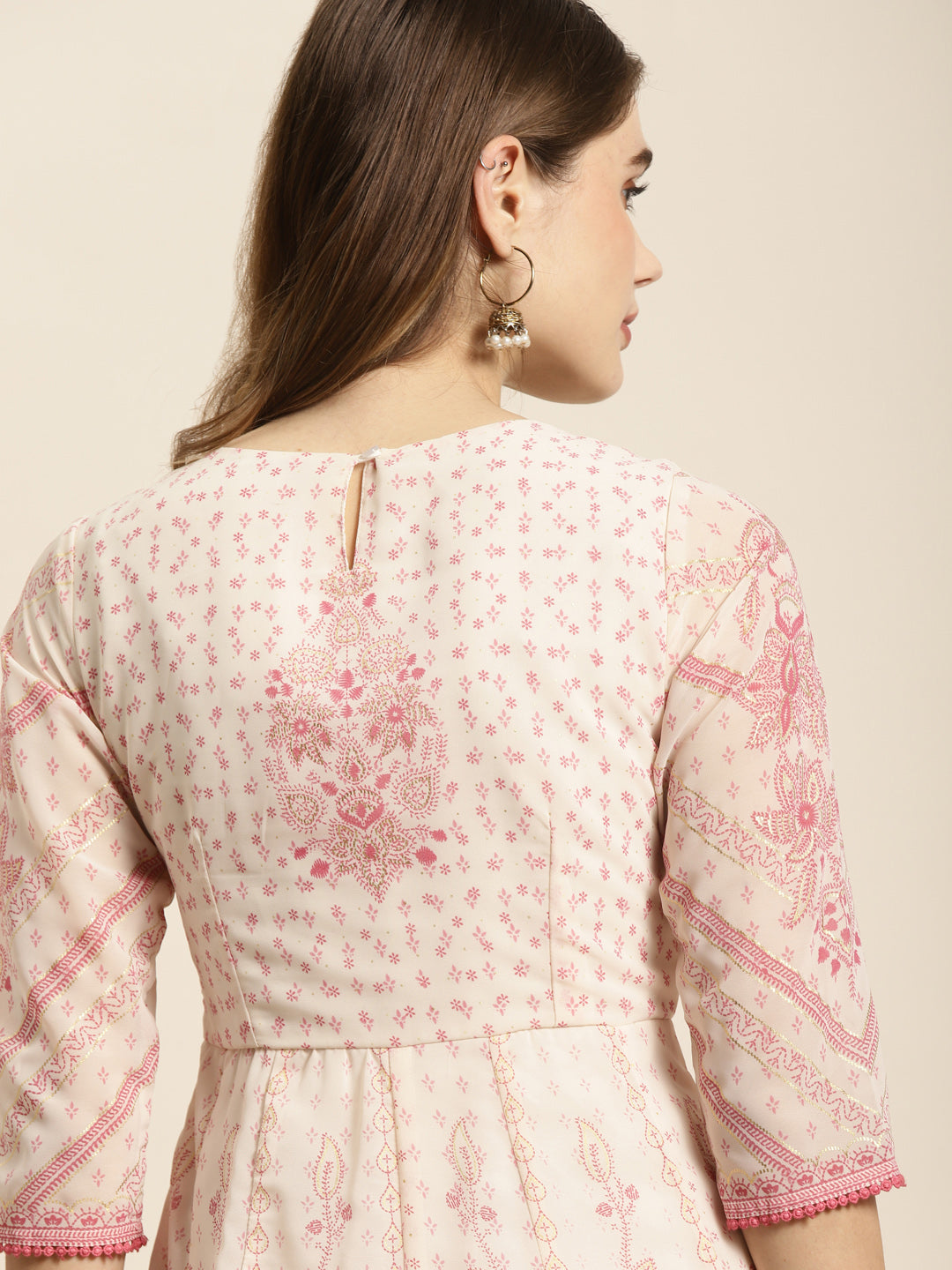 Pink & Multi Georgette Printed Anarkali Dress | DesiQlo