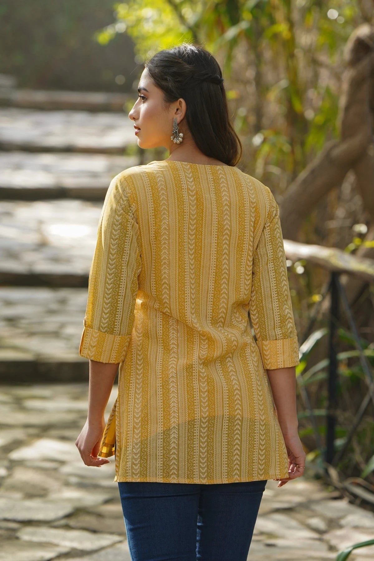 Yellow Ethnic Tunic Top: Georgette Indian Kurta for Ladies