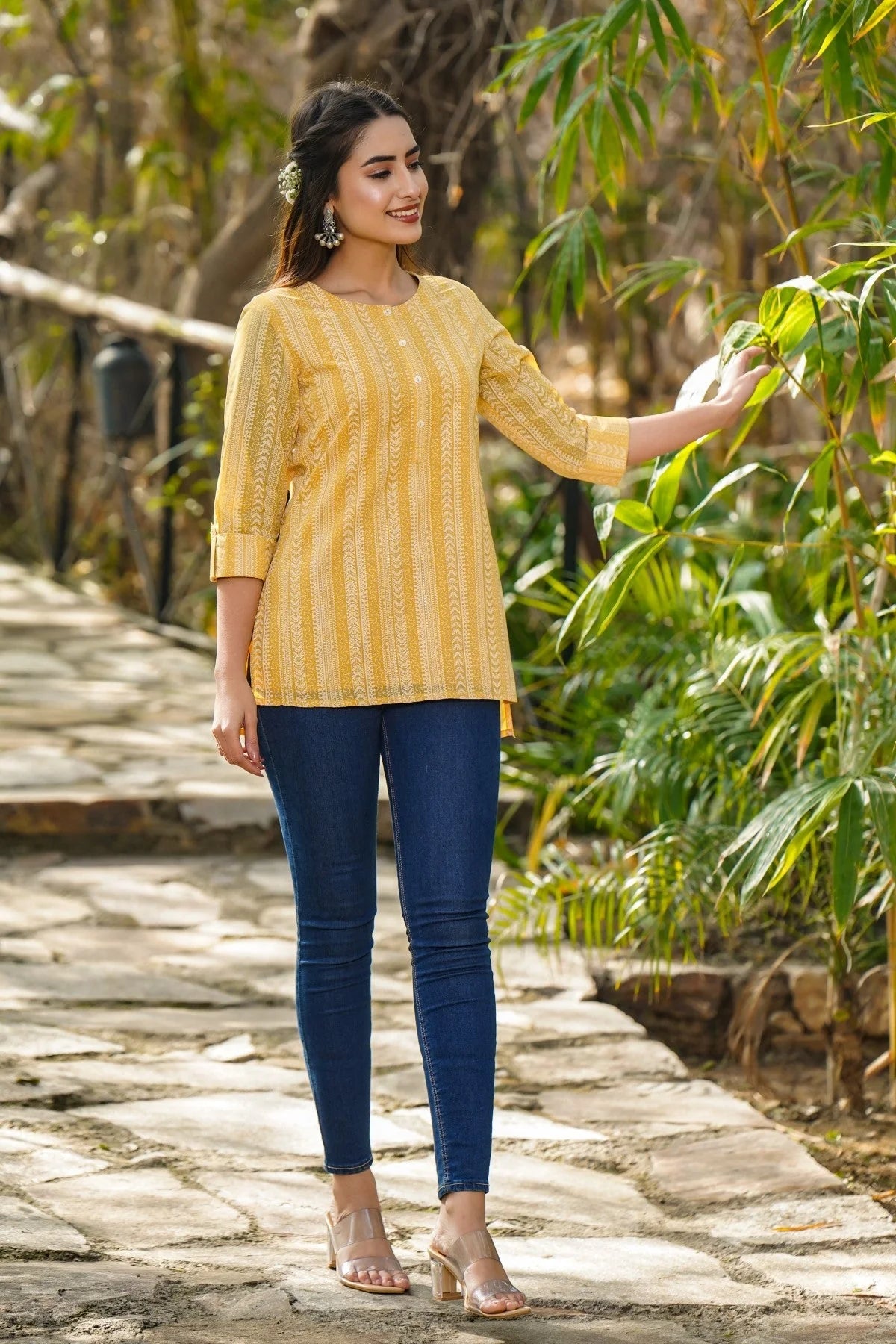 Yellow Ethnic Tunic Top: Georgette Indian Kurta for Ladies