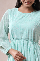Juniper Mint Georgette Printed Tiered Dress with Tie-up Dori