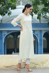 Light Yellow Ethnic Motif Printed Rayon Kurta With Lace Work-2977LIGHTYELLOW