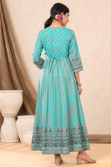 Juniper Teal LIVA Rayon Printed Anarkali Dress