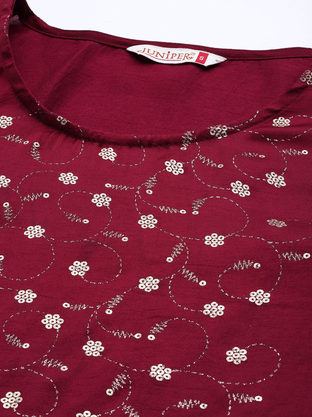 Wine Silk Printed Straight Kurta Pant Dupatta Set | DesiQlo
