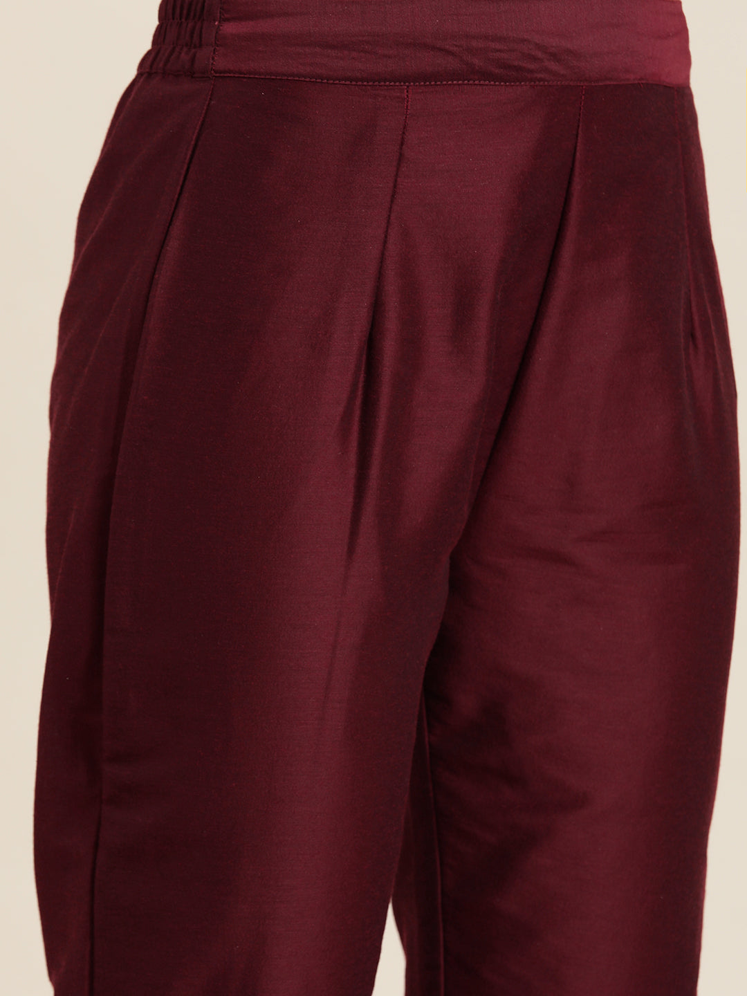 Wine Silk Printed Straight Kurta Pant Dupatta Set | DesiQlo