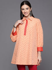 Peach Crepe Printed Tunic-AHTUCRPG-8081