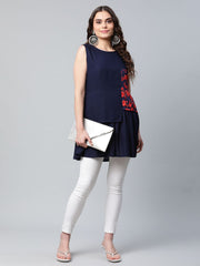 Navy Blue Rayon Printed Tunic-AHTURYWXGL-8050