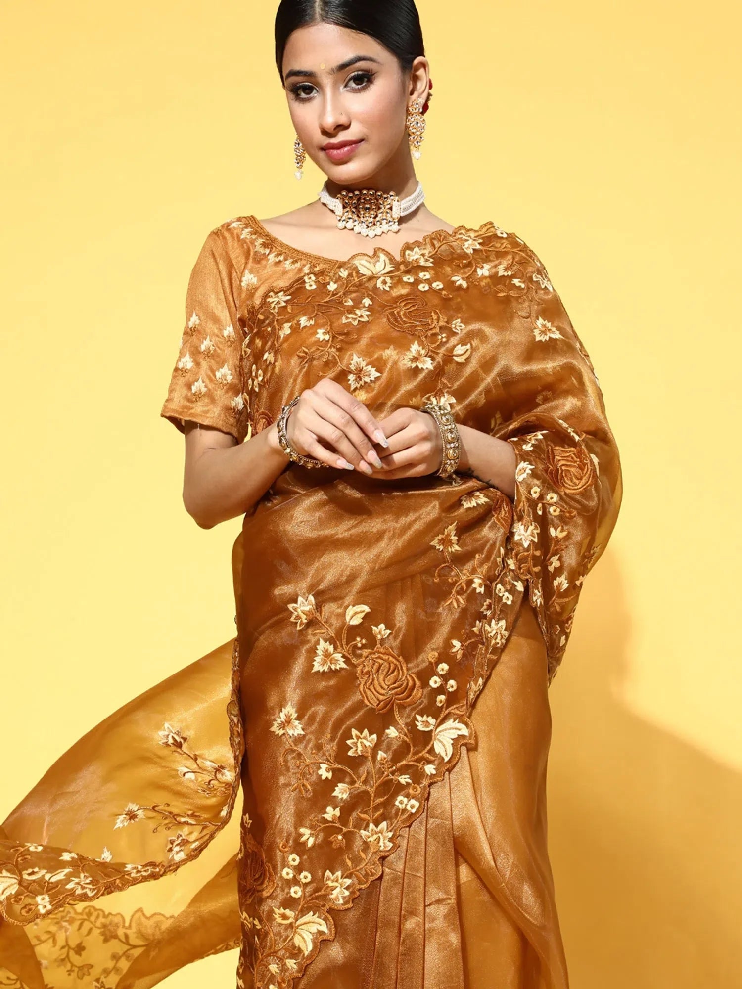 Embroidered Organza Saree - Designer Sarees India