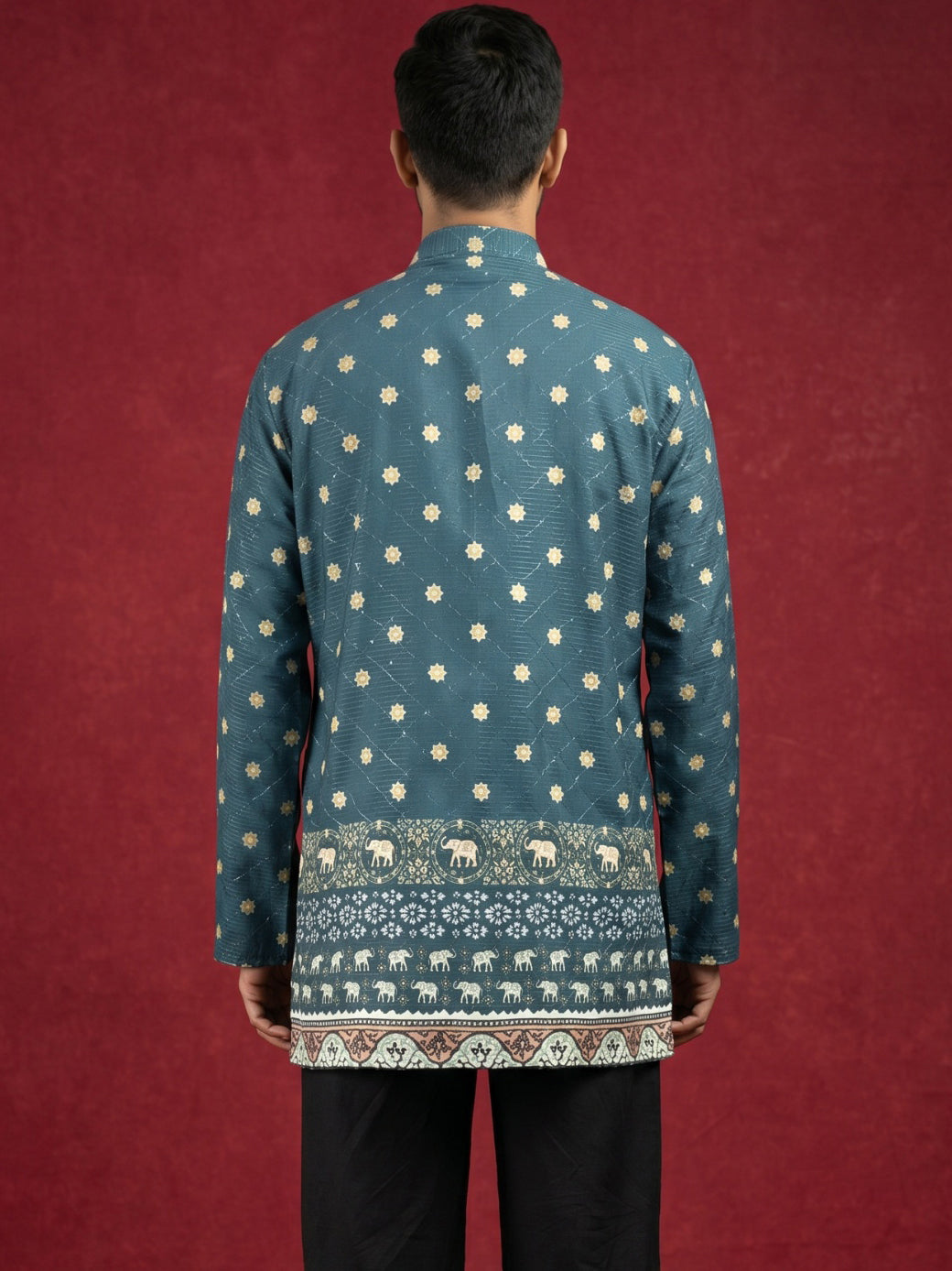 DesiQlo Men Printed Kurta Only - Green - 65KO_5593Teal_S