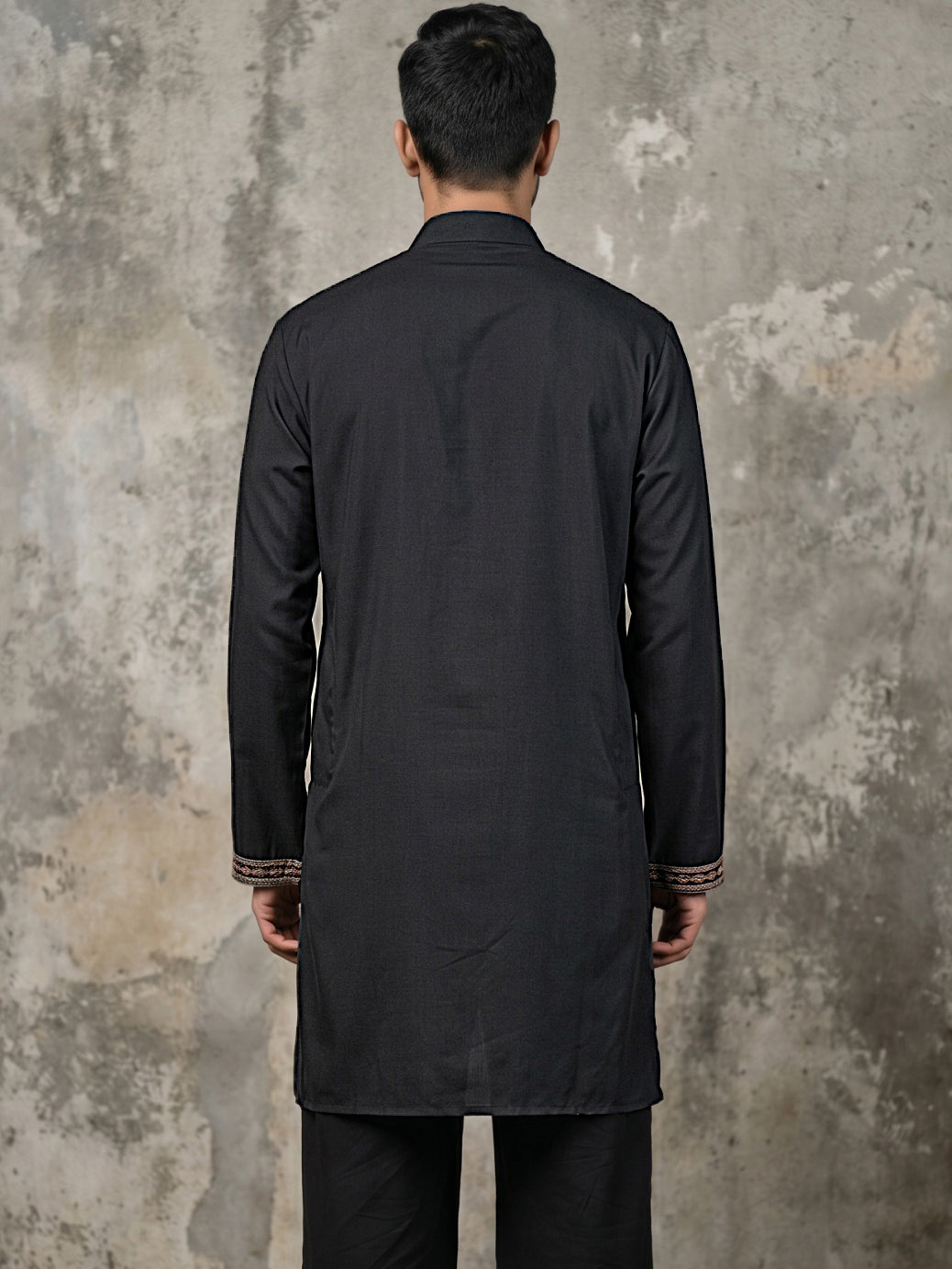 DesiQlo Men Embroidered Kurta Only - Black - 65KO_5596Black_S
