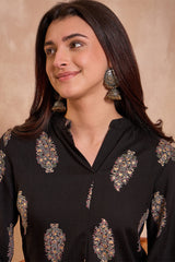 Black Cotton Blend Floral Printed Top VT1360