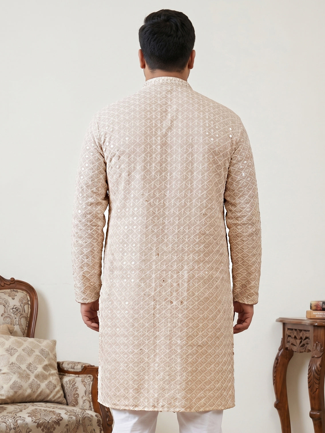 DesiQlo Men Embroidered Kurta Only - Beige - KO_5005Beige_3XL