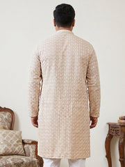 Sequin Embroidered Pure Cotton Kurta ( KO 5005Beige  )