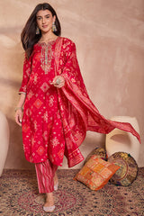 Pink Silk Blend Printed Ethnic Motifs Straight Kurta Set PKSKD3229