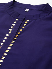 Navy Blue & Gold Toned Printed Pure Cotton Tunic-AHTUCHDP-8173