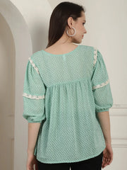 Green Peplum Women's Top-JNT-2023Green