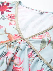 Sea Green & Pink Floral Printed Plus Size Tunic-AP-AHTUCRDP-8104