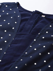 Navy Blue Polka Dots Printed Jumpsuit With Waist Tie-Ups-AHJSNTFP-52