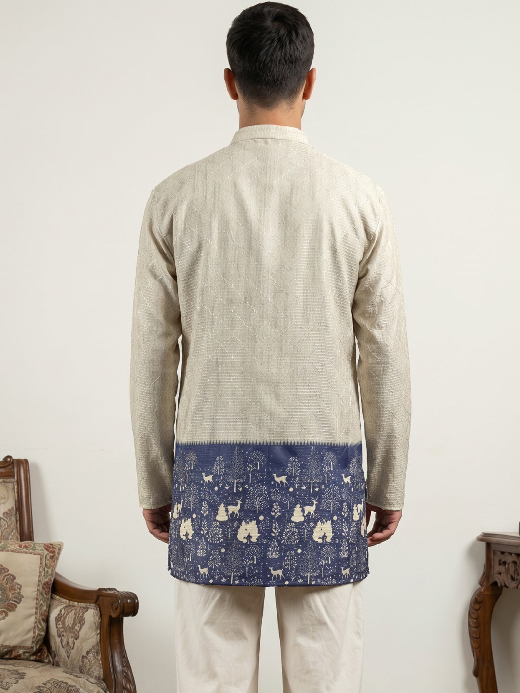 DesiQlo Men Printed Kurta Only - Beige - 65KO_5591Beige_S