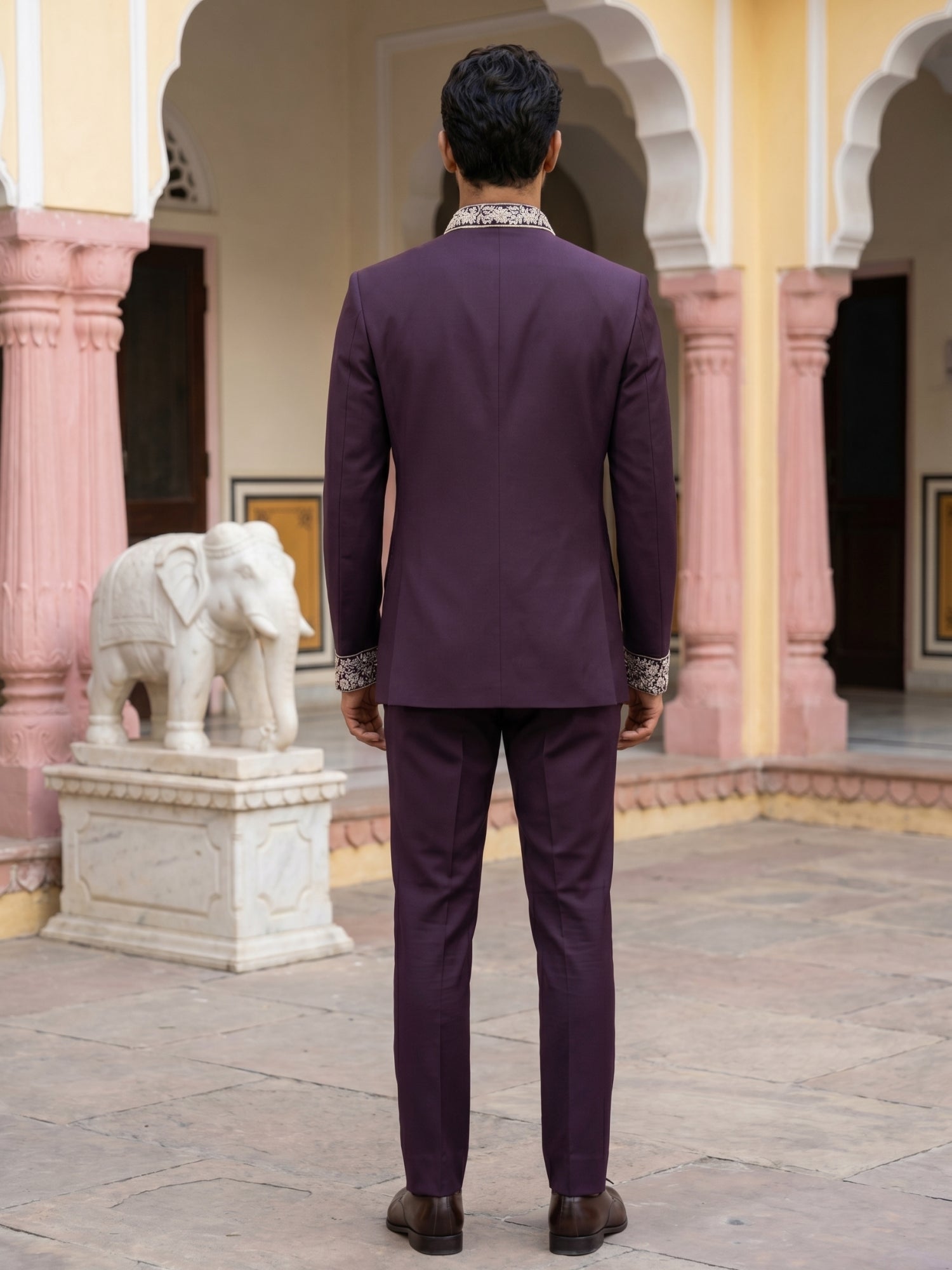 DesiQlo Men Embroidered Indo Western Set - Purple - 50JIND_216Purple_S