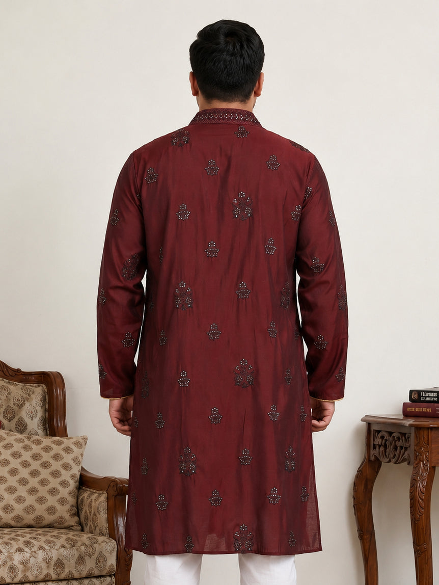 DesiQlo Men Embroidered Kurta Only - Maroon - KO_D_5091Maroon_3XL