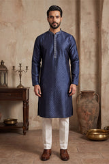 Blue Jacquard Woven Design Straight Kurta MKU2227
