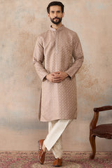 Taupe Jacquard Ethnic Motifs Embroidered Kurta MKU2324