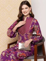 Purple Floral Printed Ethnic Tunic with Palazzos-AHTUPZ-Combo-831-ICH