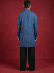 Men's Japanese Fabric Embroidered Kurta with Korean Pants Set ( 65KP PJ11B 5592Peacock ) [FF] [G-4]
