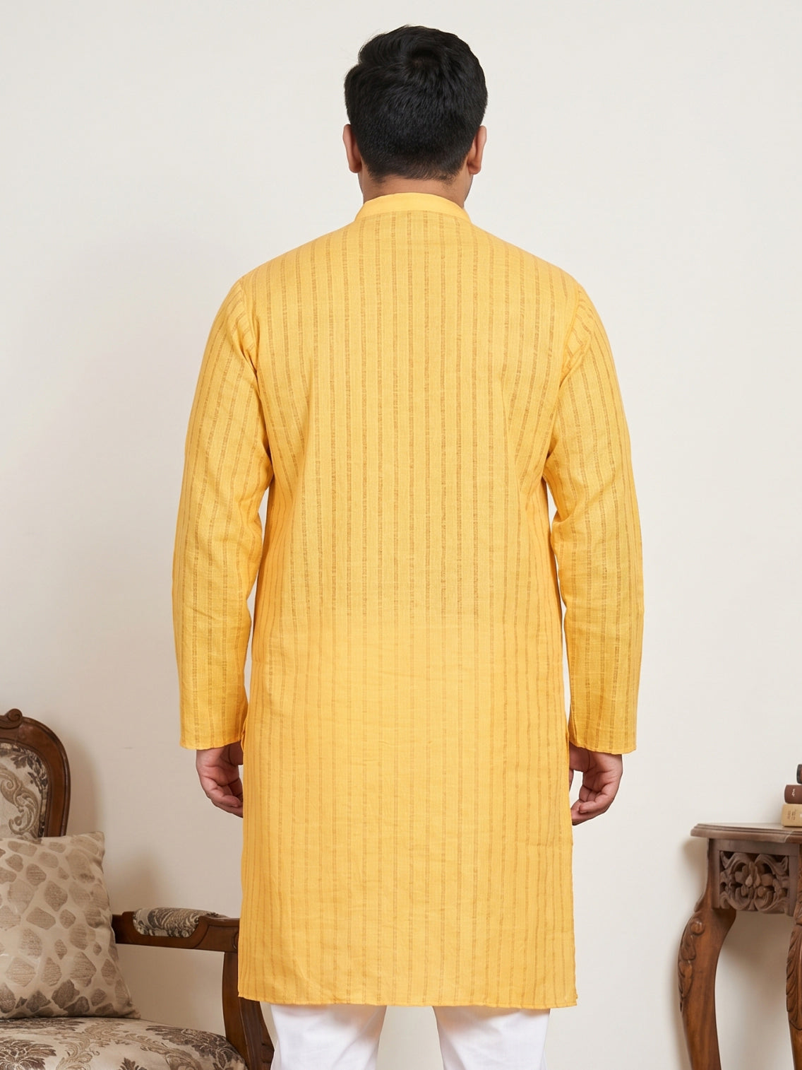 DesiQlo Men Striped Kurta Only - Yellow